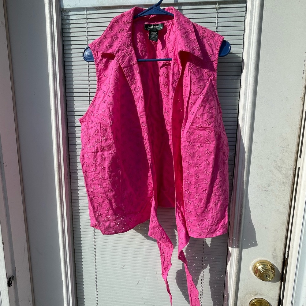 Ralph Lauren Hot Pink Eyelet Sleeveless Tie-Front shirt